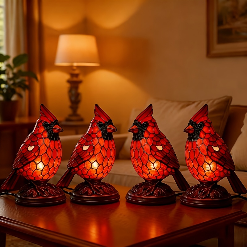 TEMU 4pcs 2026 -feathered Night Light, Home Decor Night Lamp, Retro Painted Style, Suitable For Bedside, Window Sill, Bookshelf - Durable Decorative