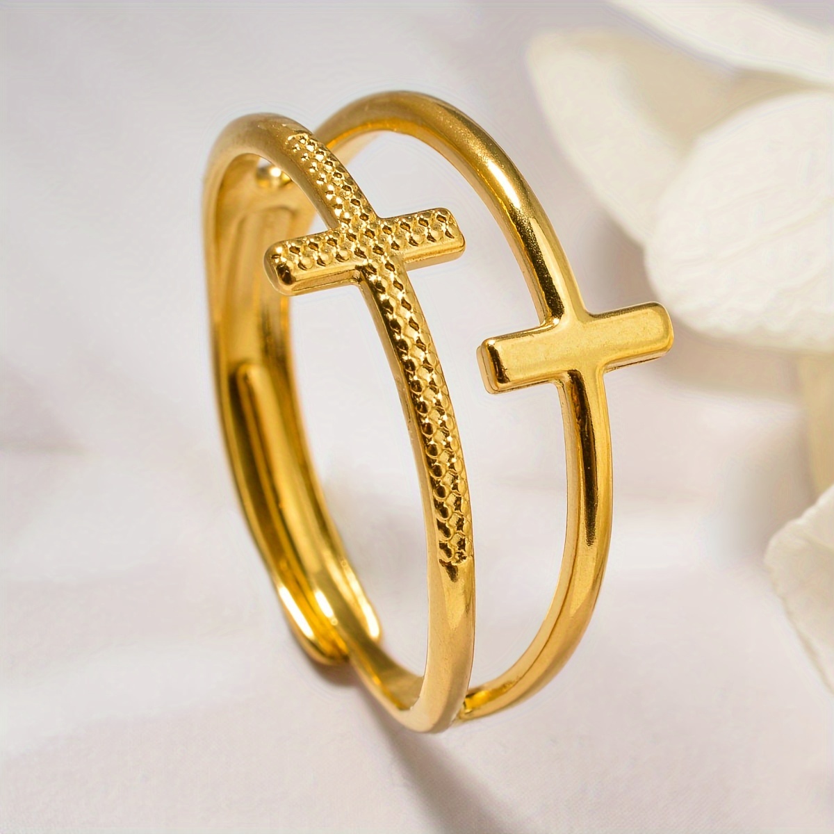 Image of 1pc Men's And Women's Fashion Ring Easy Crisscross Cross Ring, Suitable For Daily Versatile Stainless Steel Ring Jewelry Gift