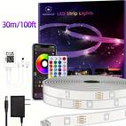 100ft lights and7 led lights christmas lights outdoor 44key remote and app control color changing with music sync timing function for indoor and outdoor walls railings pools roof decorations