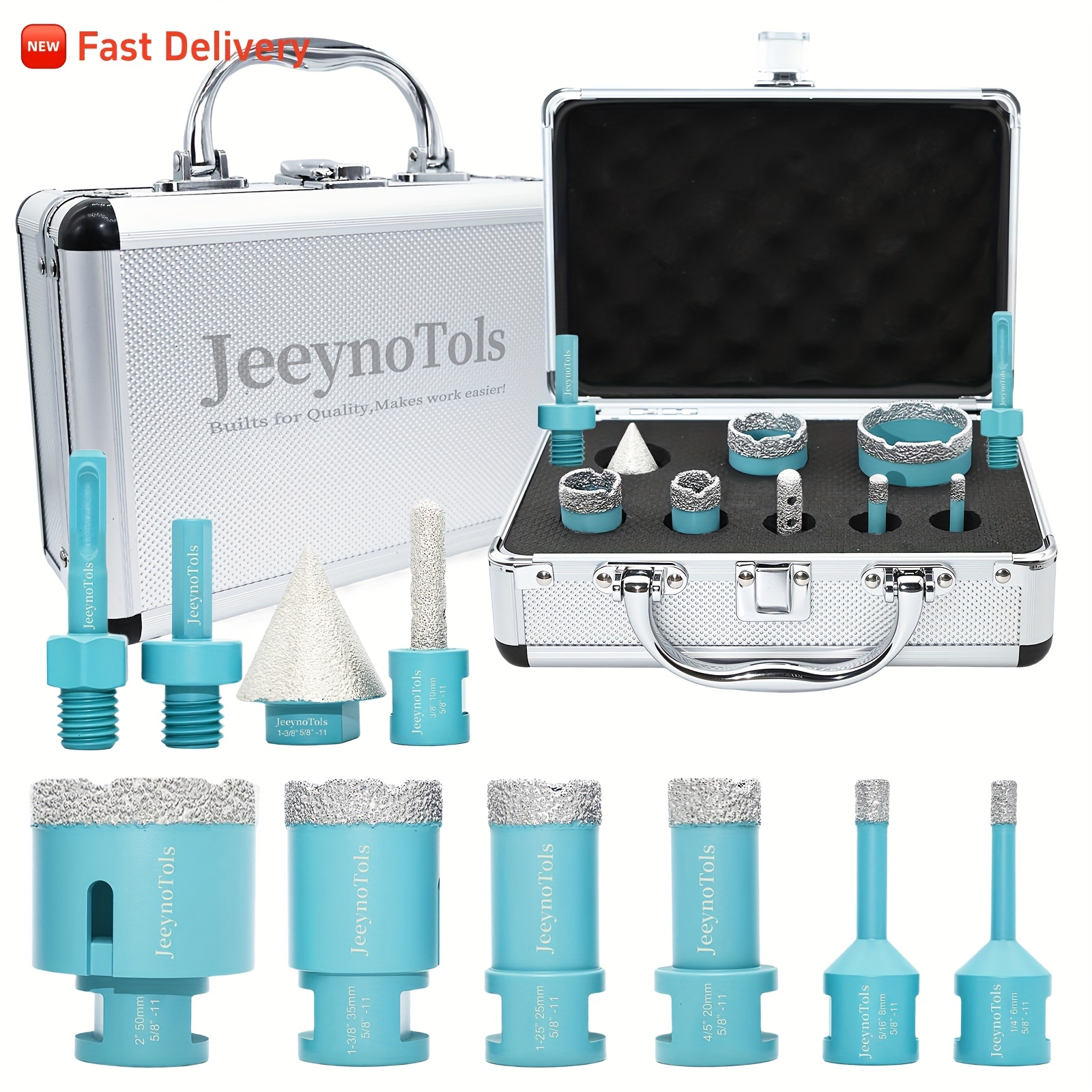 TEMU 10pcs Core Drill Bit Set, 1/4", 5/16", 4/5", 1", 1-3/8", 2" Drill Bit And 1-3/8" Beveling Chamfer Bit And 3/8" Finger Milling Bit And Adapter,