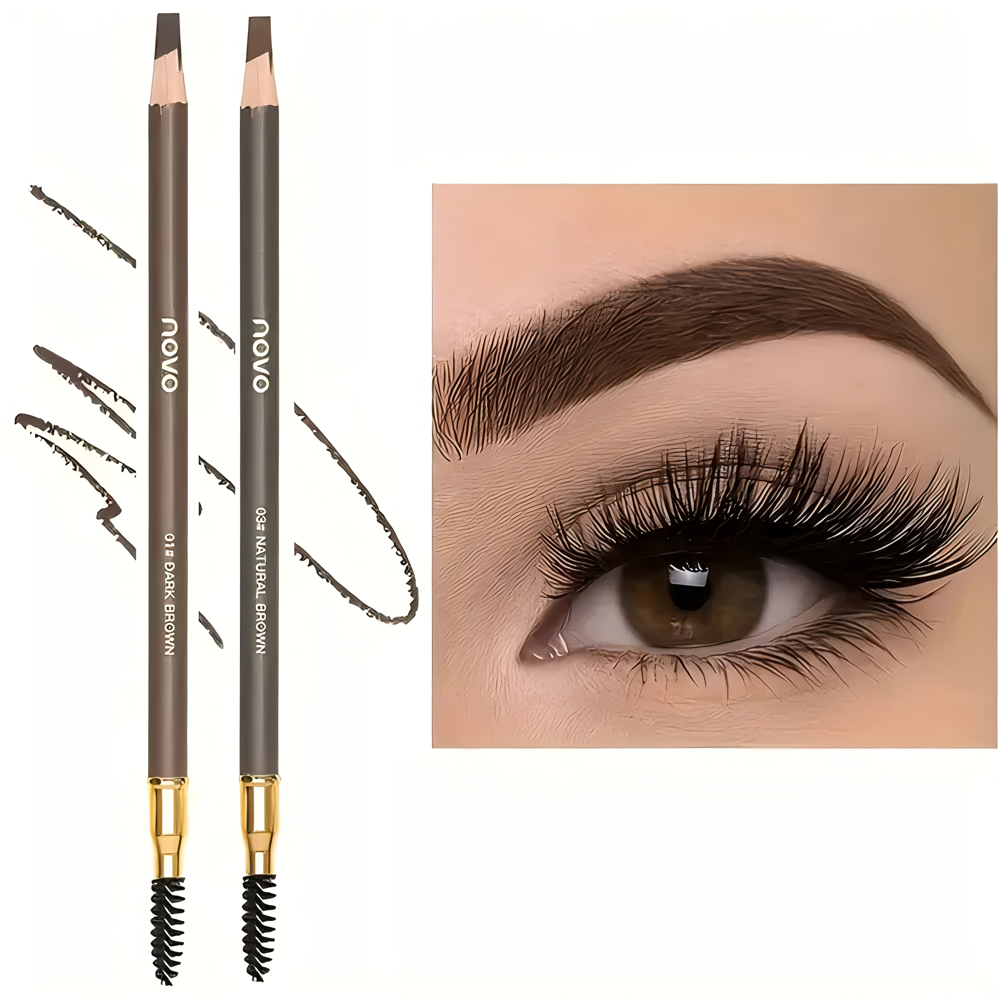 TEMU 2pcsultimate Waterproof Eyebrow Pencil - , Long-lasting Formula With Sulfate-free Double-, Including A Built-in Brush For Flawless, Natural Look - Perfect For All Light Beige Types