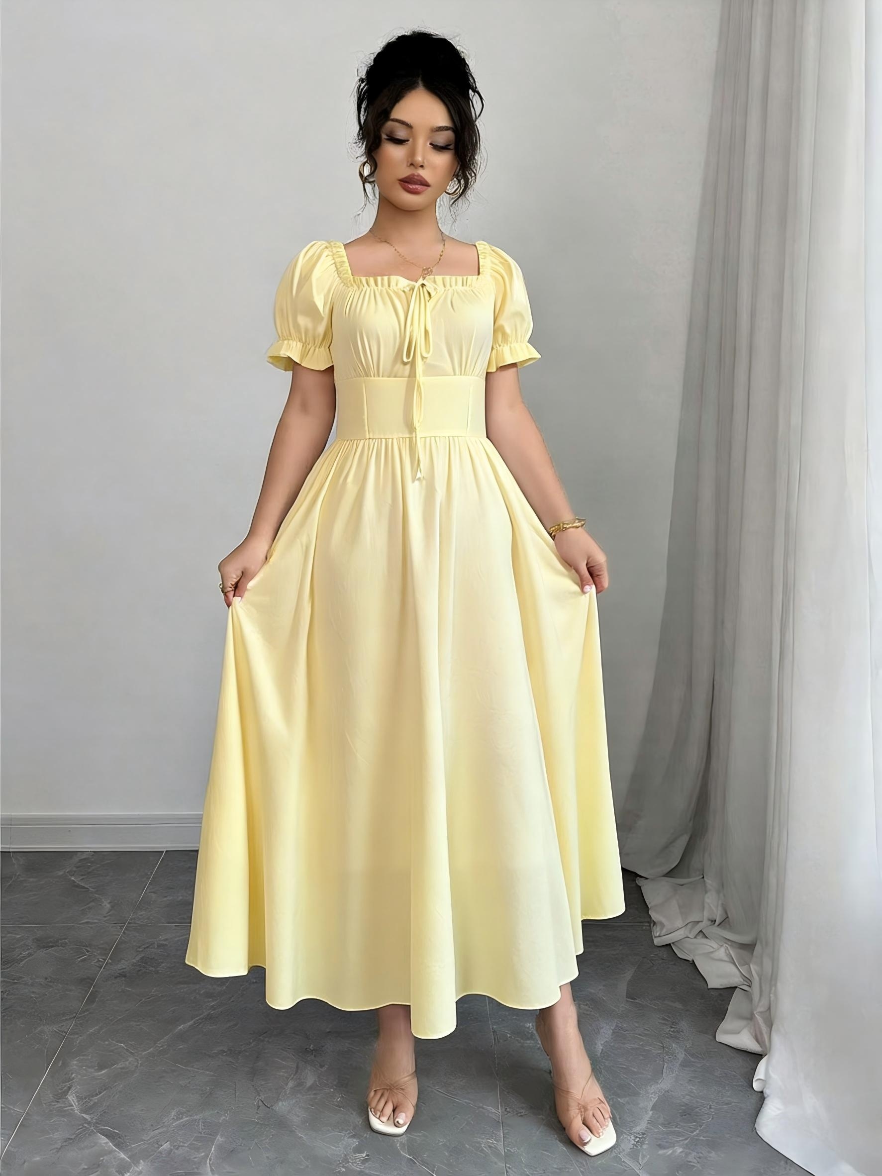 elegant white neck short dress smocked waist short smocked - Temu Oman