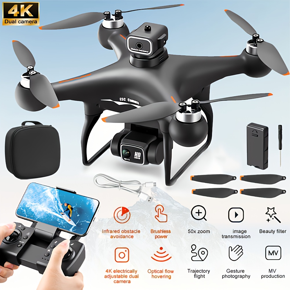 Drone With Flow Positioning, Intelligent Obstacle Avoidance, Dual Adjustable HD Cameras, Long-Lasting Brushless Motor, 12-15 Min Flight Time, Compact Black Quadcopter - Perfect For Adults As A Toy Or Gift
