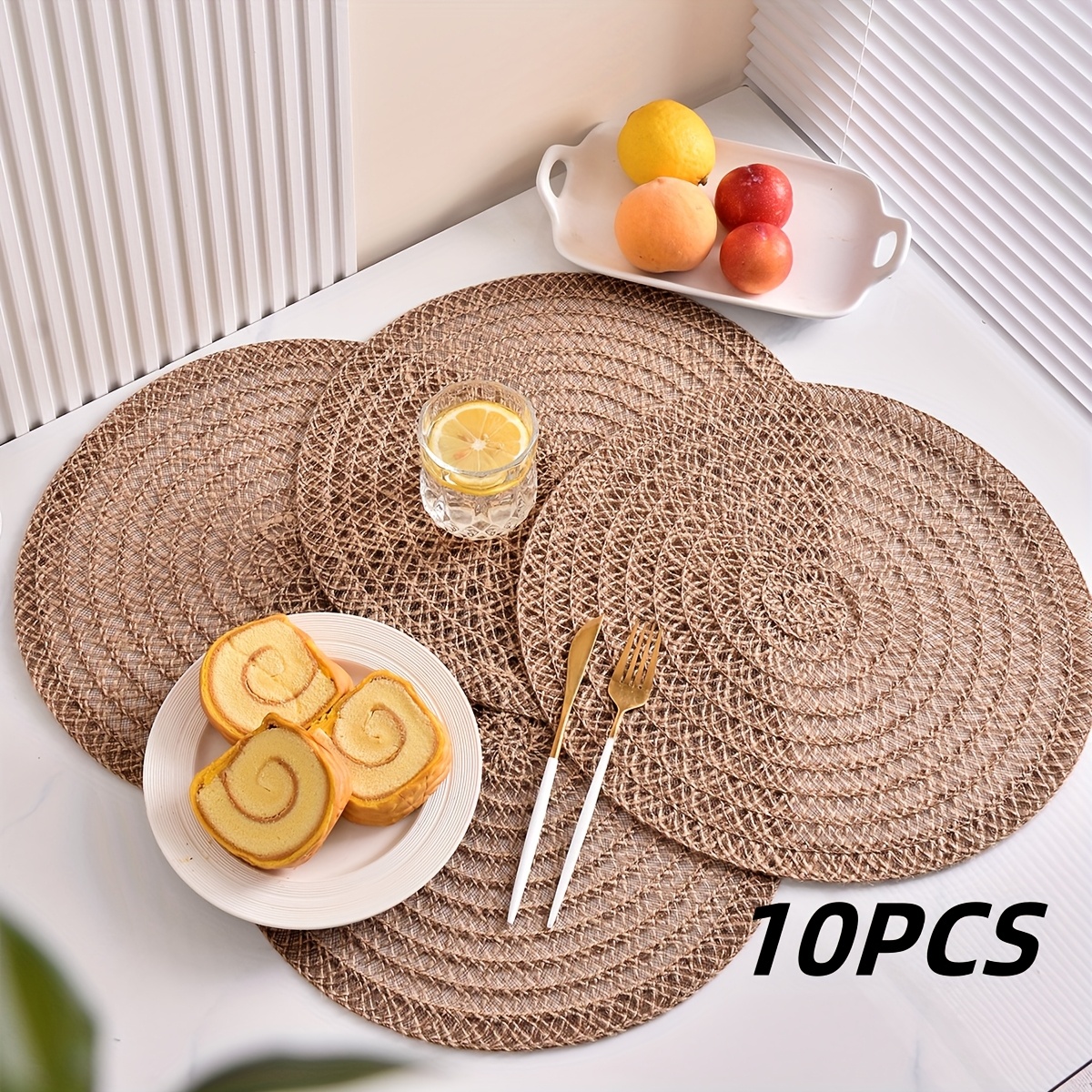 E-shop 2/8/10 Stück Jute Platzsets, gewebte Jute Tischsets. Weich und einfach zu verstauen, ideal für Familienfeiern, Meetings, Hochzeitsbankette und