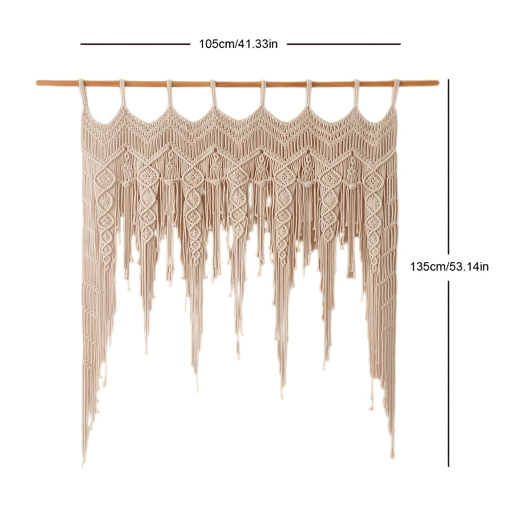 Image of 1pc Bohemian Rope Weave Wall Hanging, Tapestry Short Curtain, Handmade Tassel Curtain, Room Divider Curtain - Without Wooden Rod