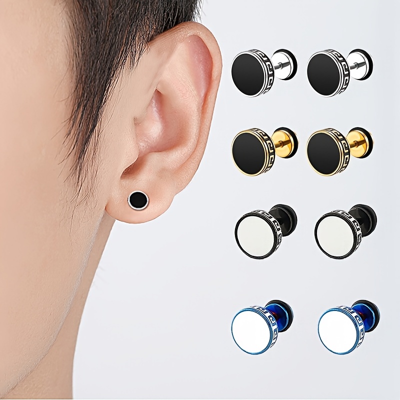 

1 Pair Men'-inspired Stainless Steel Round Barbell Stud Earrings In Multiple Colors - 304 Stainless Steel With Resin Accents,