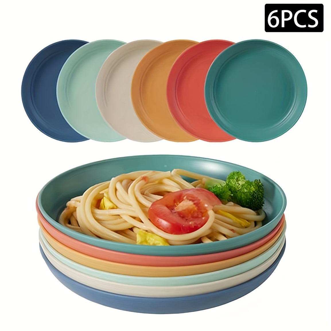 

6pcs Reusable 7.8" Round Plates - , Dishwasher & Microwave Safe For Home, , Camping & Rvs - Pasta, Desserts & Fruits