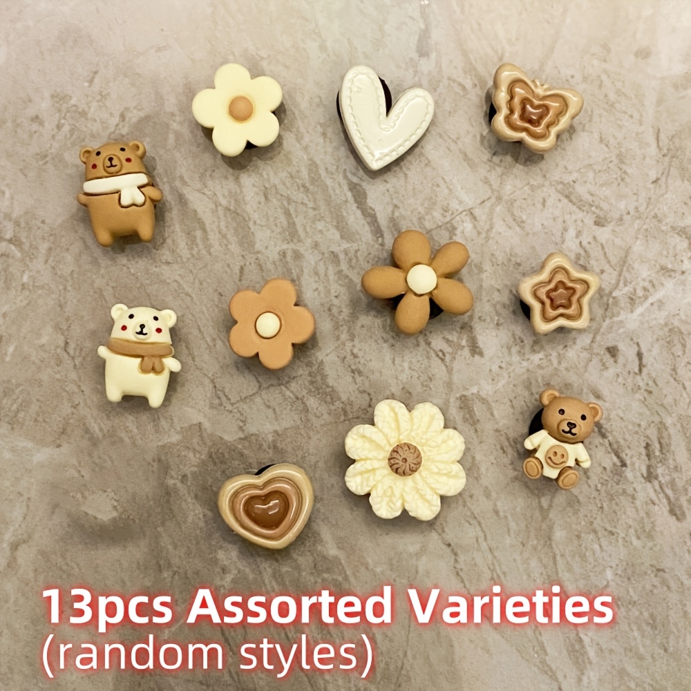 13pcs Random Bear Shoe Charms For Clogs & Sandals, Stylish Versatile Shoe Accessories