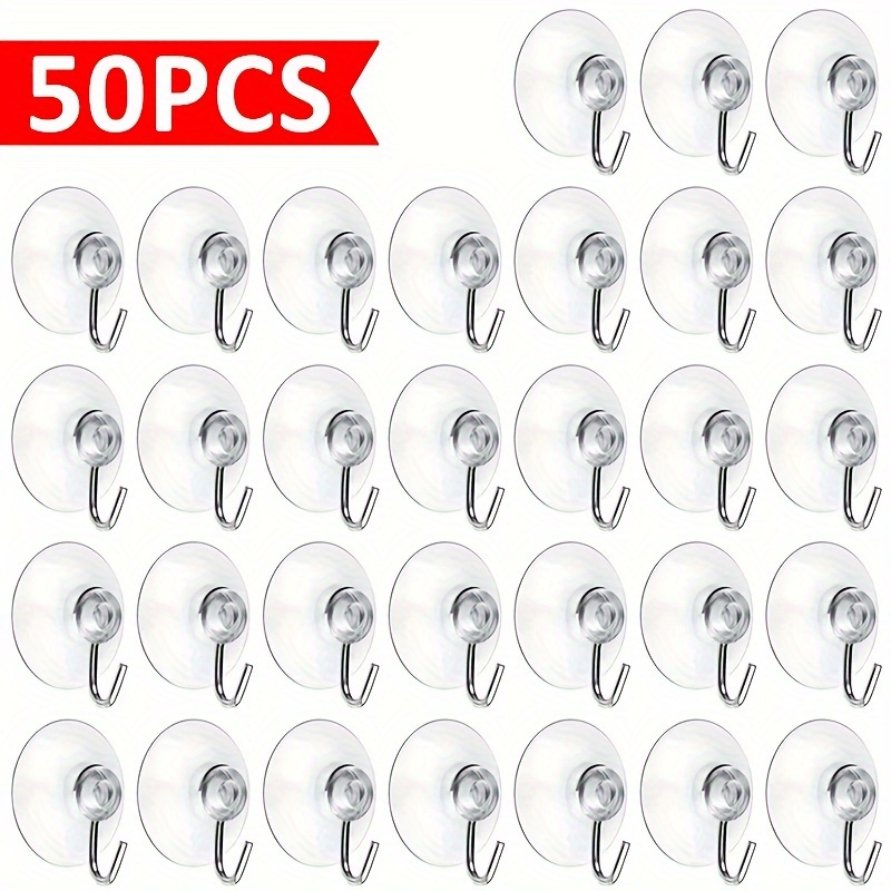 E-shop 50 Stück Kleine Transparente Saugnapf-Haken, Multifunktionale Spurlose Hängeaufbewahrung Saugnapf-Haken mit Edelstahlhaken für Fenster, Glastür,