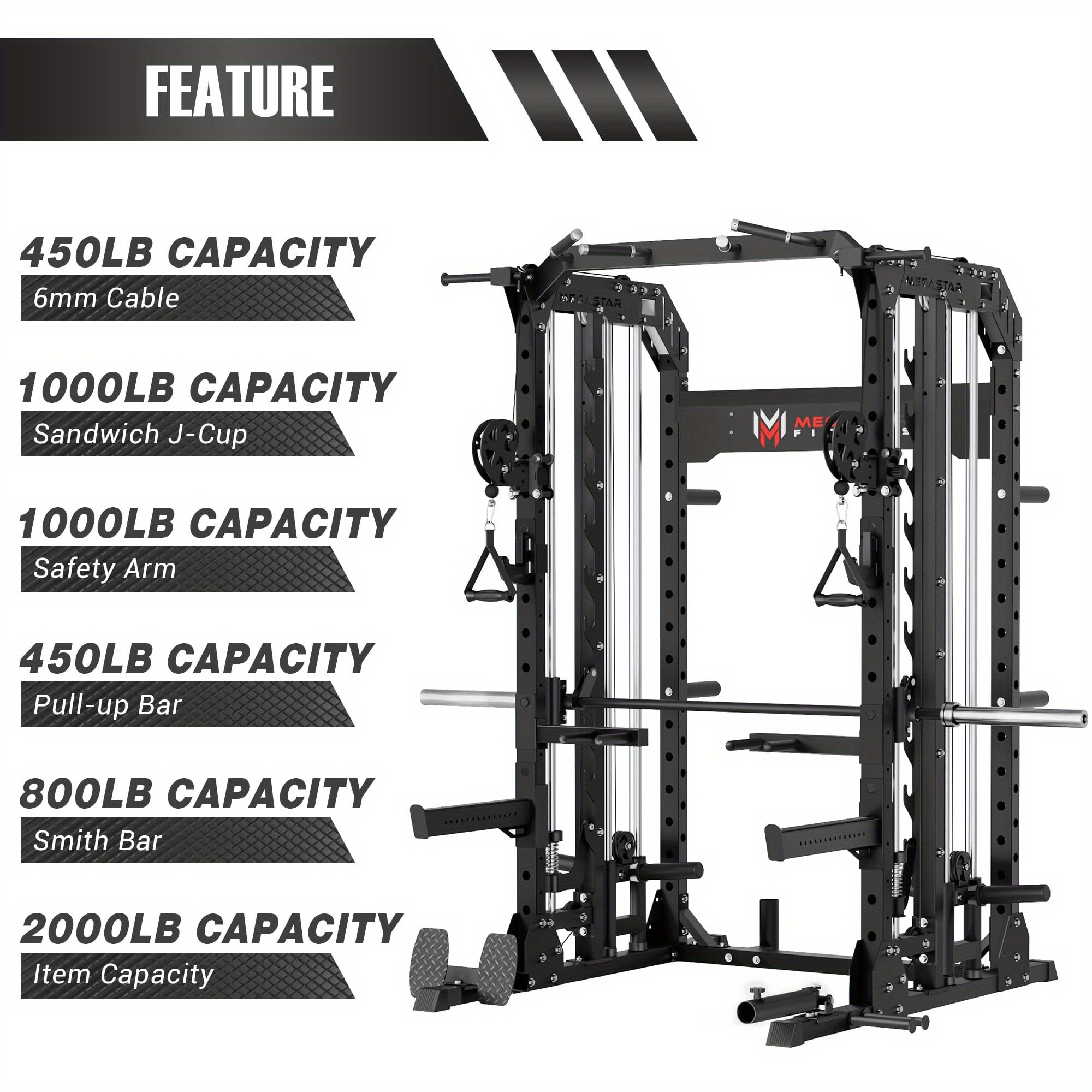 machine for home gym 2000lbs capacity all in one power rack with cable crossover pull up bar dip station   18 attachments Product details 7