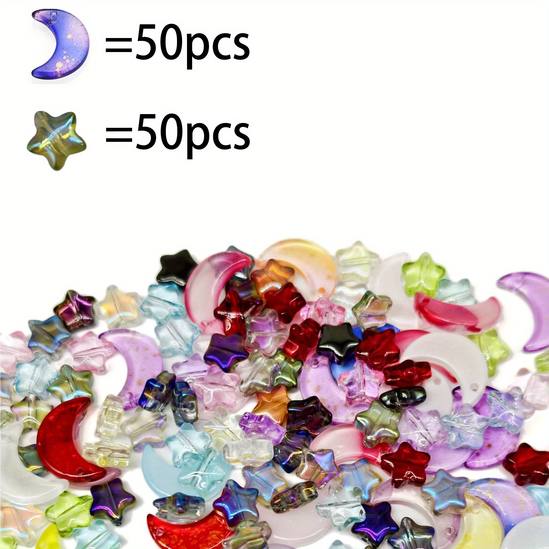 TEMU 100 pezzi di addizioni in vetro a forma di stella e luna per braccialetti, perline di pietre preziose e creazione di collane di gioielli,