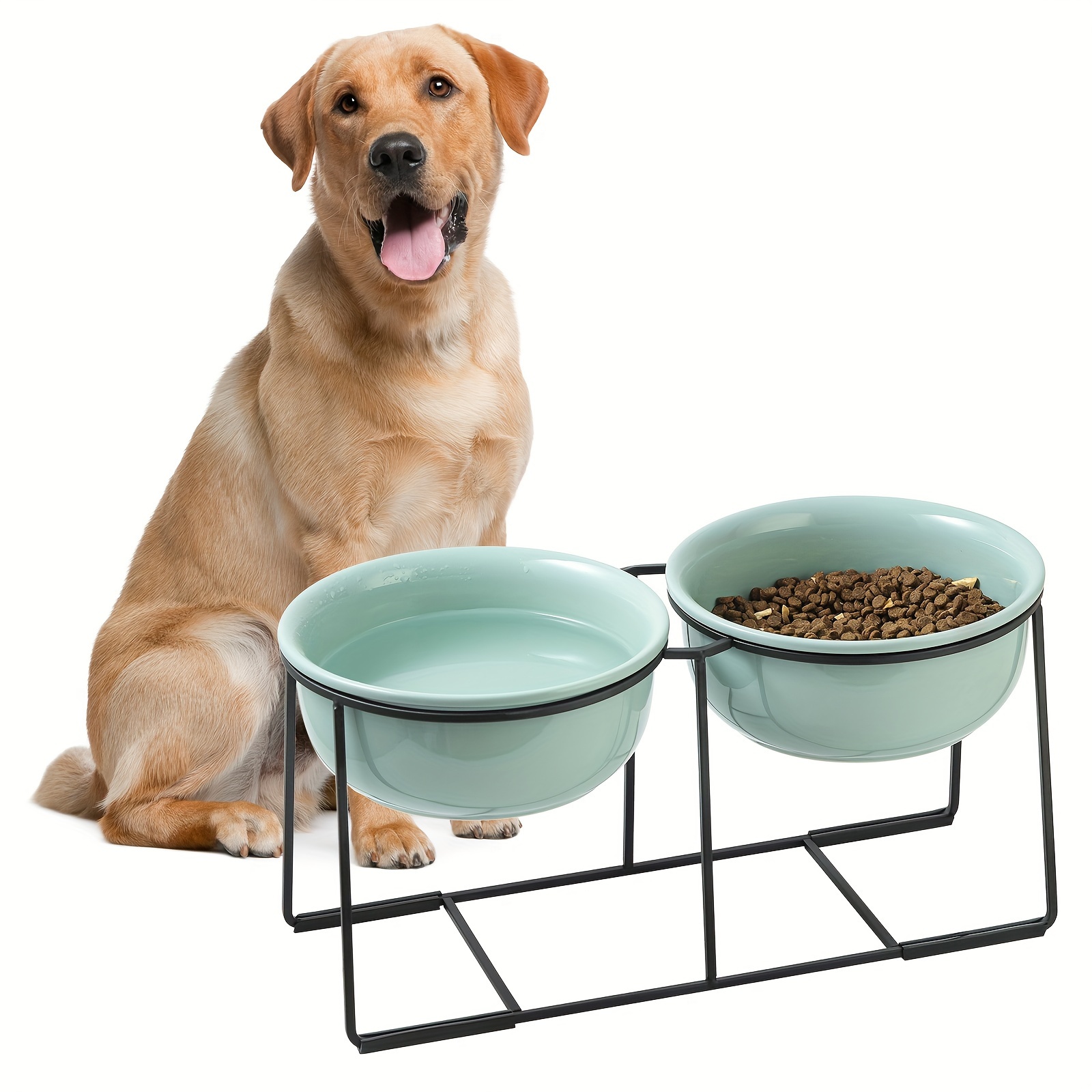 

Elevated Large Dog Bowl Set - Raised Dog Food And Water Bowl With Non Slip Stand - Heavy Weighted Double Ceramic Dog Feeding Bowls - Extra Wide Deep Pet Dishes For Medium To Big Dogs - 54 Oz -