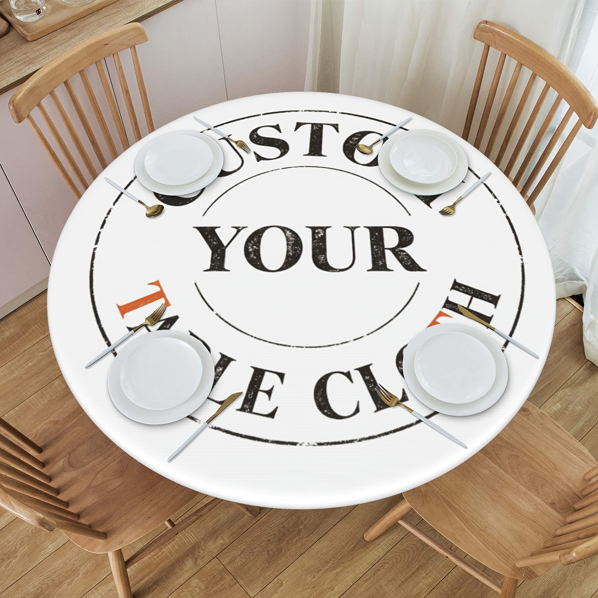 TEMU Rond tafelkleed met elastische band en gepersonaliseerde foto. Personaliseer met geüploade afbeeldingen, tekst en logo-ontwerp. Eenvoudig te