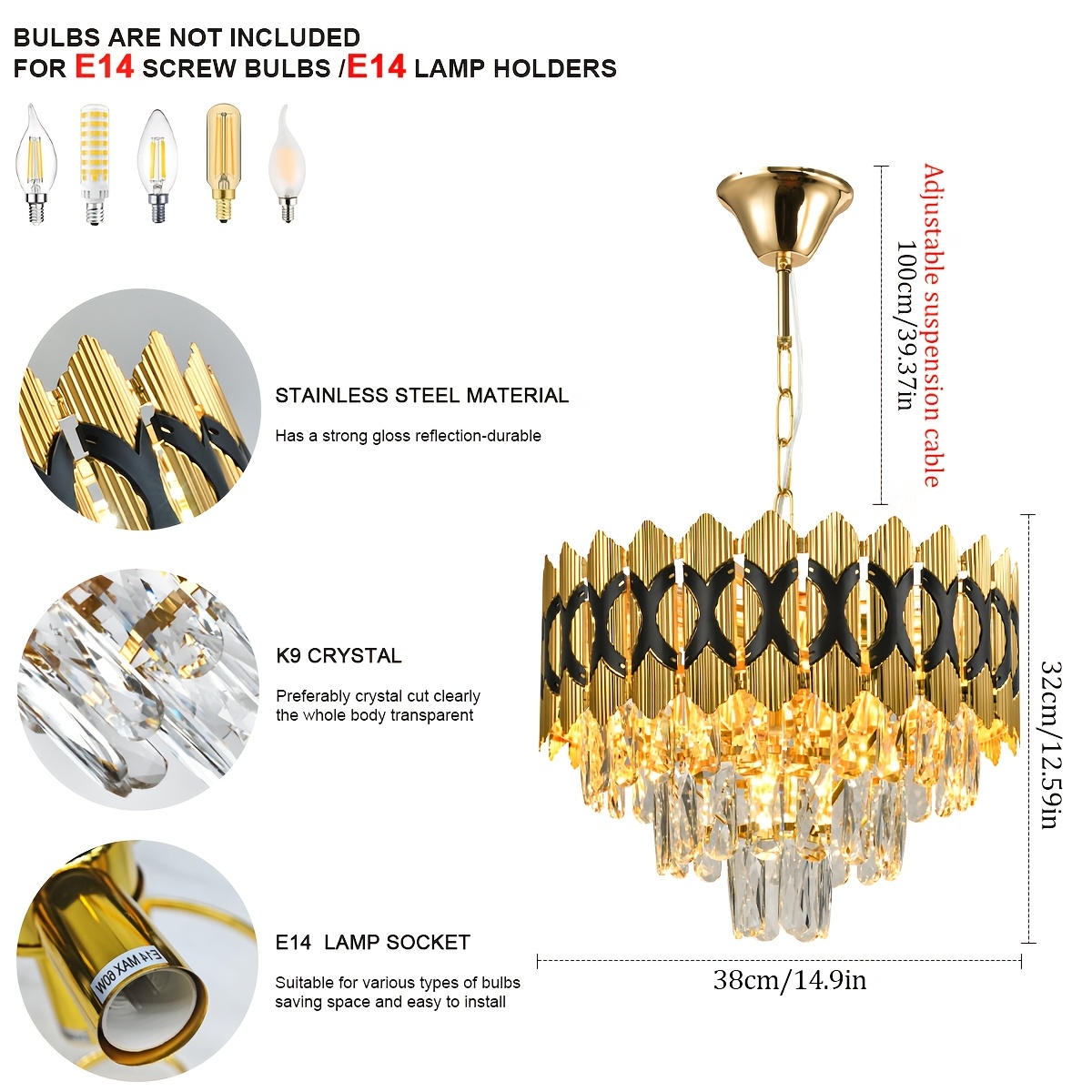 Image of Semi-flush Crystal Chandelier With A Luxurious Design, Perfect For Spaces Like The Living Room, Bedroom, Kitchen, Office, Or Hotel, Intended For Commercial Decor, Light Bulbs Are Not Included