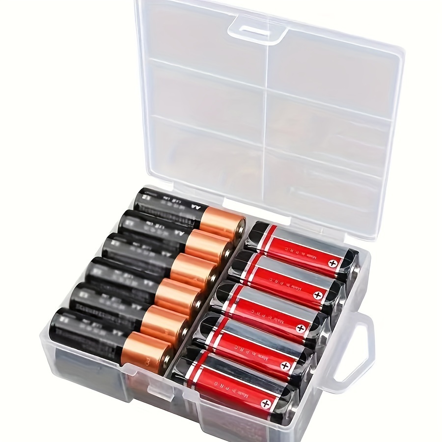 Sturdy Transparent Clear Battery Organizer Box - Holds 24 AA or 24 AAA, Durable, Portable, and Space-Saving Storage Solution for Home, Garage, and Factory Supplies No Power Required