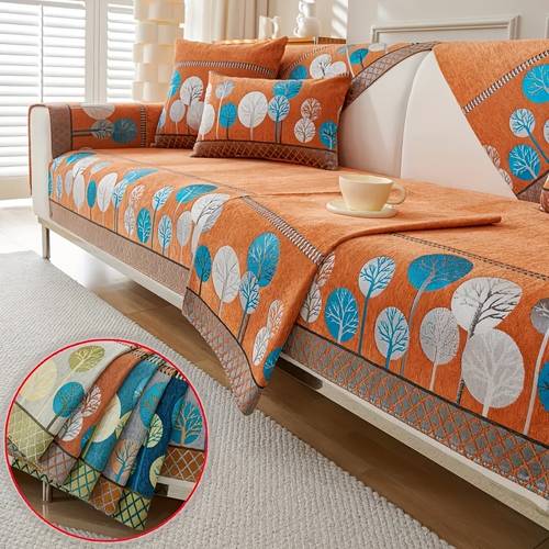 premium chenille jacquard sofa cover pet friendly non slip durable couch protector for fits single to four seater sofas contemporary leaf in blue green yellow beige living room decor sofa covers for living room