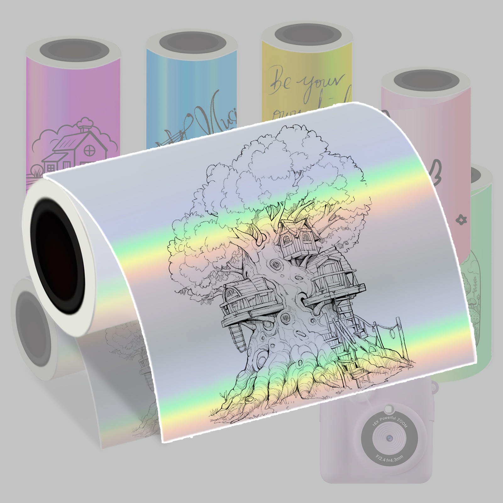 TEMU 1/3 Rollo de Pegatinas Térmicas Holográficas de 57mm, Pegatinas Láser, Plateadas Láser, Adecuadas para Impresoras Láser e Impresoras Mini