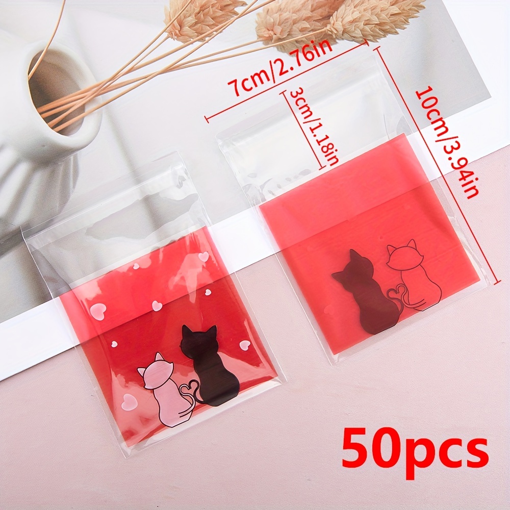 50pcs Mingxuan Adorable Couple Self-sealing Bags - Durable Transparent Plastic In Yellow, Red, Pink With Heart Accents, Resealable Storage Pouches For Crafts & Small Items