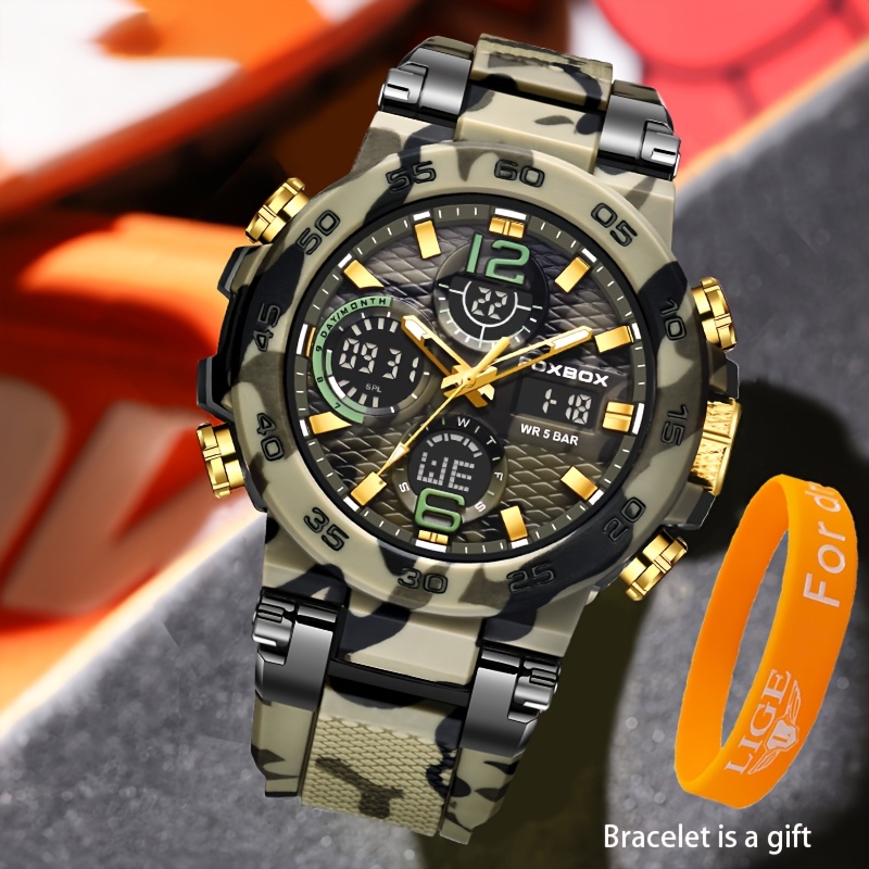 FOXBOX Stylish Men's Digital Watch Set, Waterproof Design