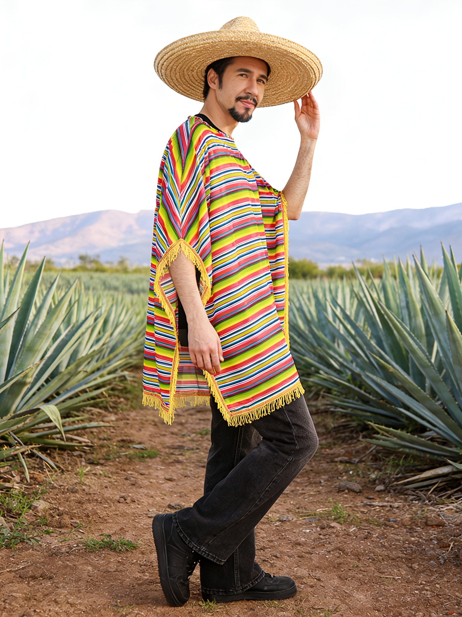mexican poncho party attire vibrant striped carnival - Temu Oman