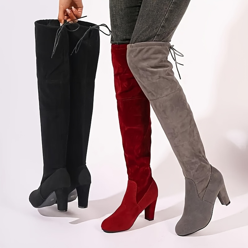 

1pr Elegant Over-the-knee Boots For Women, Multifunctional , Fabric Upper, , Fabric , High Heel, Toe, Pull-on Style