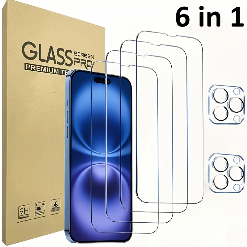 

6pcs For /16 Pro//16/15 /15 Pro/ Plus/14 /14 Pro/14/14 Plus/13 /13 Pro/13/12/11, Including 4pcs Of High- Tempered Glass Film And 2pcs Of 3d Camera Lens Protection Film High-