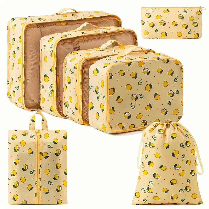 TEMU 7pcs Vibrant Lemon And Storage Set With Breathable Mesh And Durable Zippers - Perfect For Clothes, Shoes, And Accessories - Premium Storage Bags