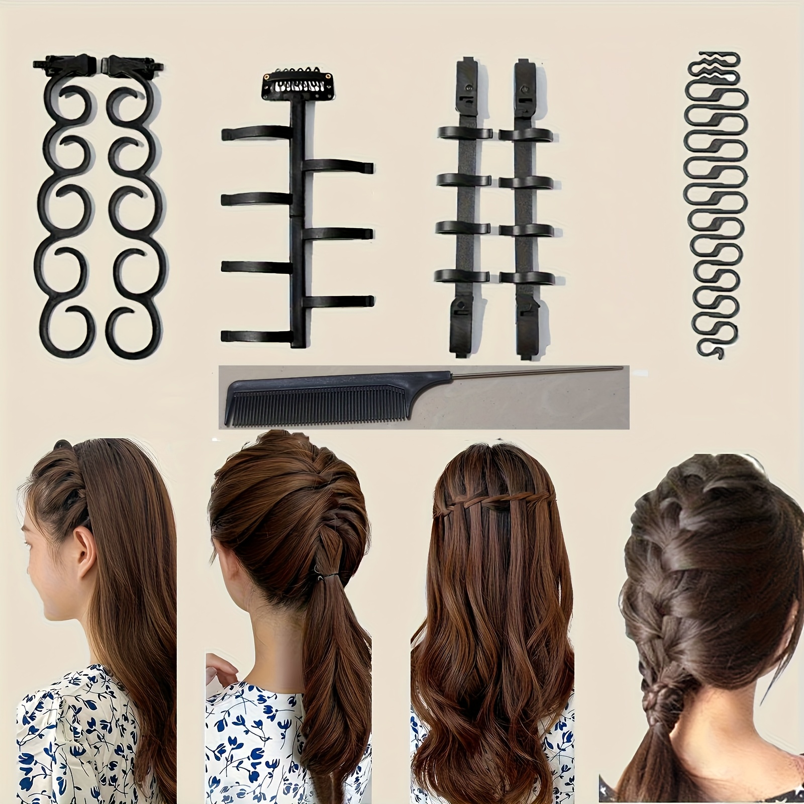 E-shop 7-teiliges/Set Fixiertes Zopfwerkzeug, Zopf-Maker, Wasserfall-Zopf-Styling-Tool, Fischtail-Zopf-Zubehör, Frisur-Styling-Tool