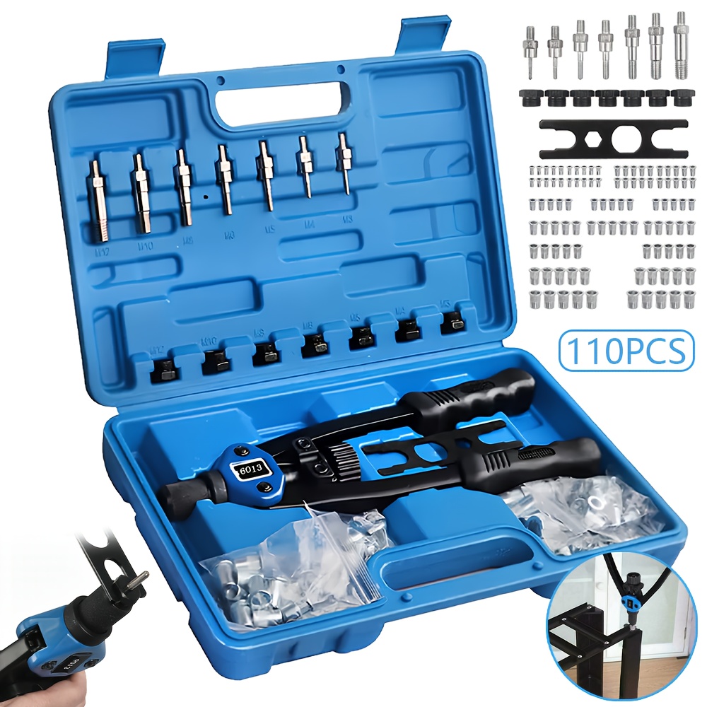 E-shop -Nietpistolen-Set mit 110 Nieten - Ergonomische, benutzerfreundliche manuelle Handnietpistole für Metallarbeiten, inklusive austauschbarer Köpfe