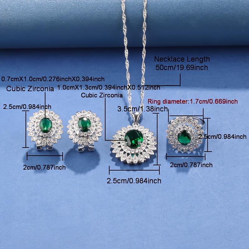 elegant sunflower jewelry set for women 5pcs with cubic zirconia earrings ring necklace bracelet silvery plated     details 4