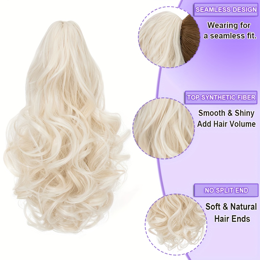 14inch 35cm claw ponytail extension short curly clip in hair extensions jaw pony tail thick wavy synthetic soft hairpiece   blonde for women natural looking highlights   daily halloween party use details 4