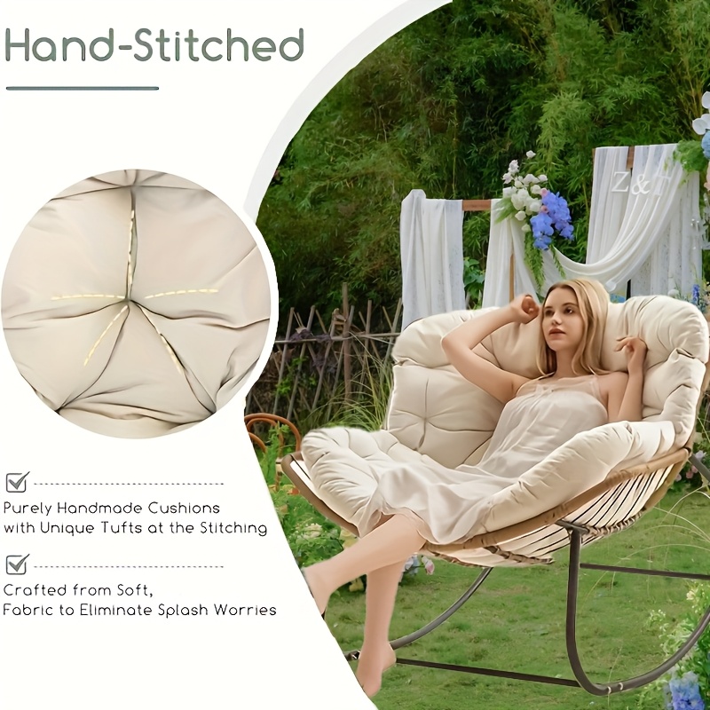 TEMU Large Outdoor Rocking Chair, Oversized Rocking Chair, Outdoor Rocking Chair With Thick Cushion And Frame, Comfortable Wicker Egg Chair Lounge,