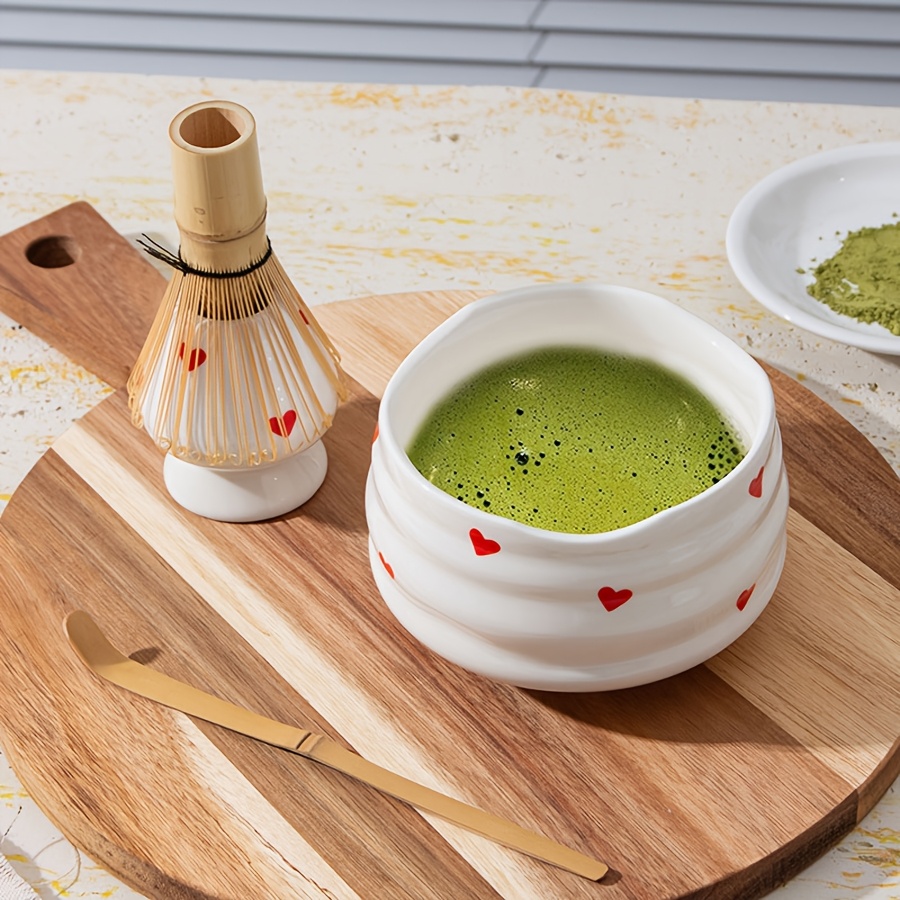 Matcha-Teezeremonie-Set Aus Keramik – Rosa Schale, Bambusschneebesen, Sieb & Geschenkbox