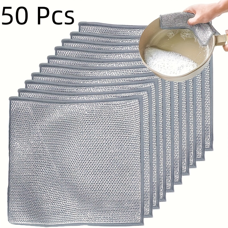 

50pcs Microfiber Dish Scouring Pads, Dual-sided Kitchen Dishwashing Scrubbers For Dishes And Cookware