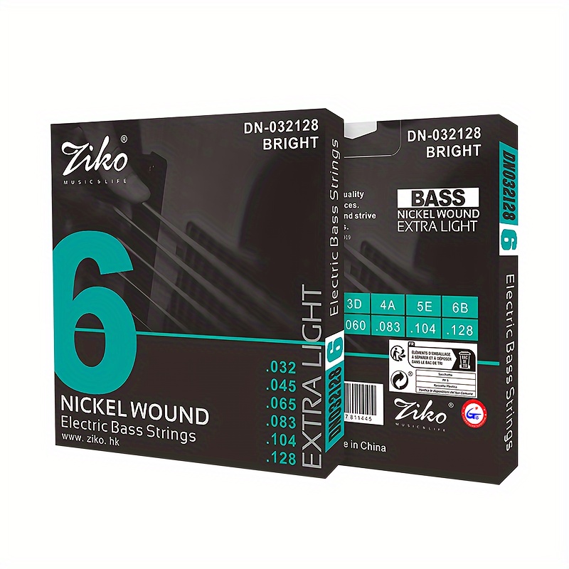 

Ziko Nickel Electric Bass Strings Dn-032128, A Set Of 6 Strings, Electric Guitar Bass String Set, High Carbon Steel Hexagonal Core Golden Anti-rust Coating, Professional Performance