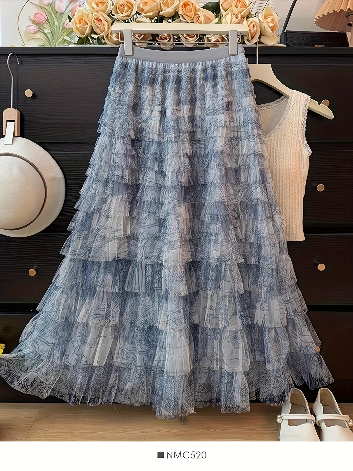 【mnem】Letem Check Layered Skirt Ivory Mesh Skirt - Lace Tiered Skirt - Cute Midi Skirt