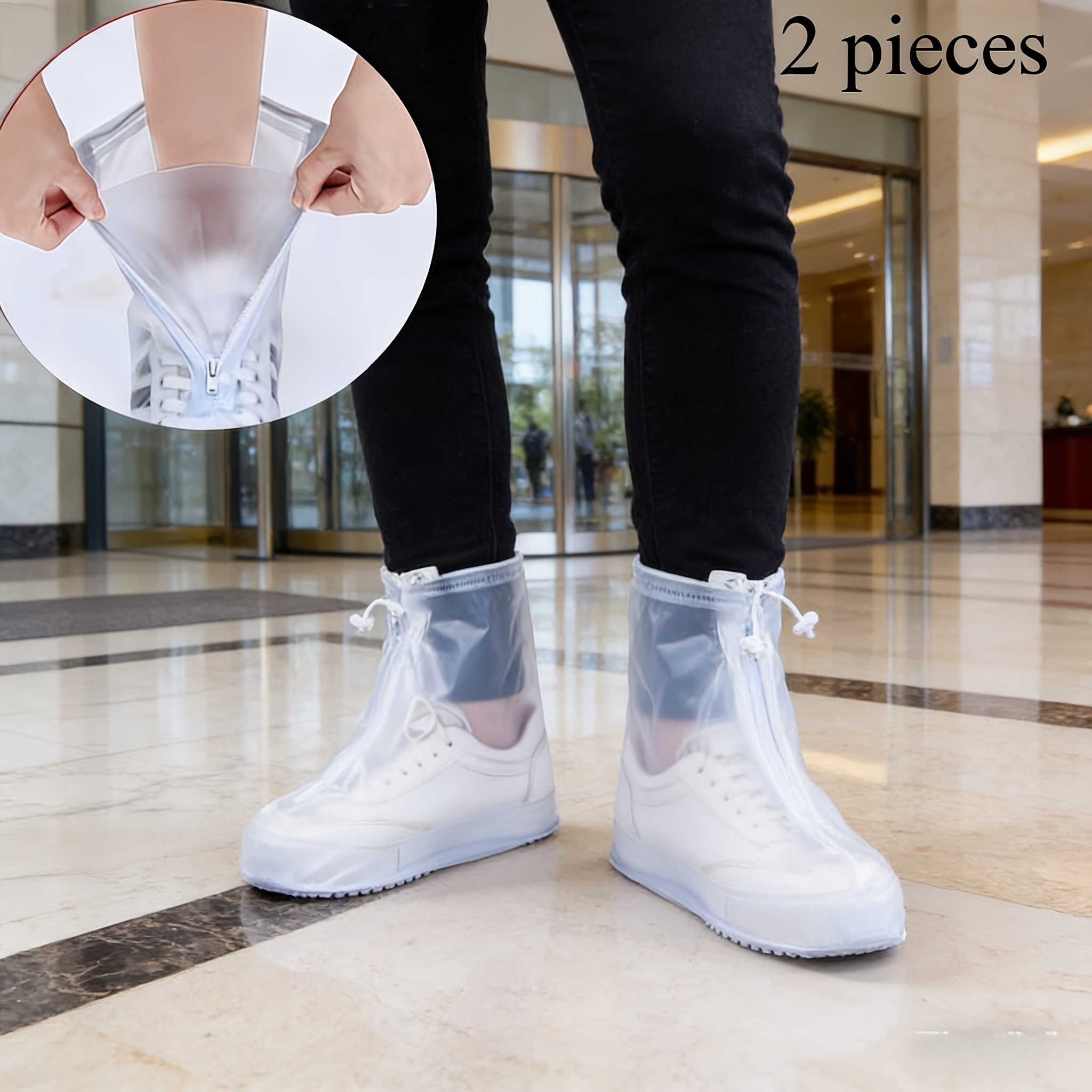 TEMU 2pcs Waterproof Shoe Covers With Zippers, Thickened Waterproof Shoe Covers, Anti-fouling, Suitable For Men And Women On , Waterproof Layer Rain