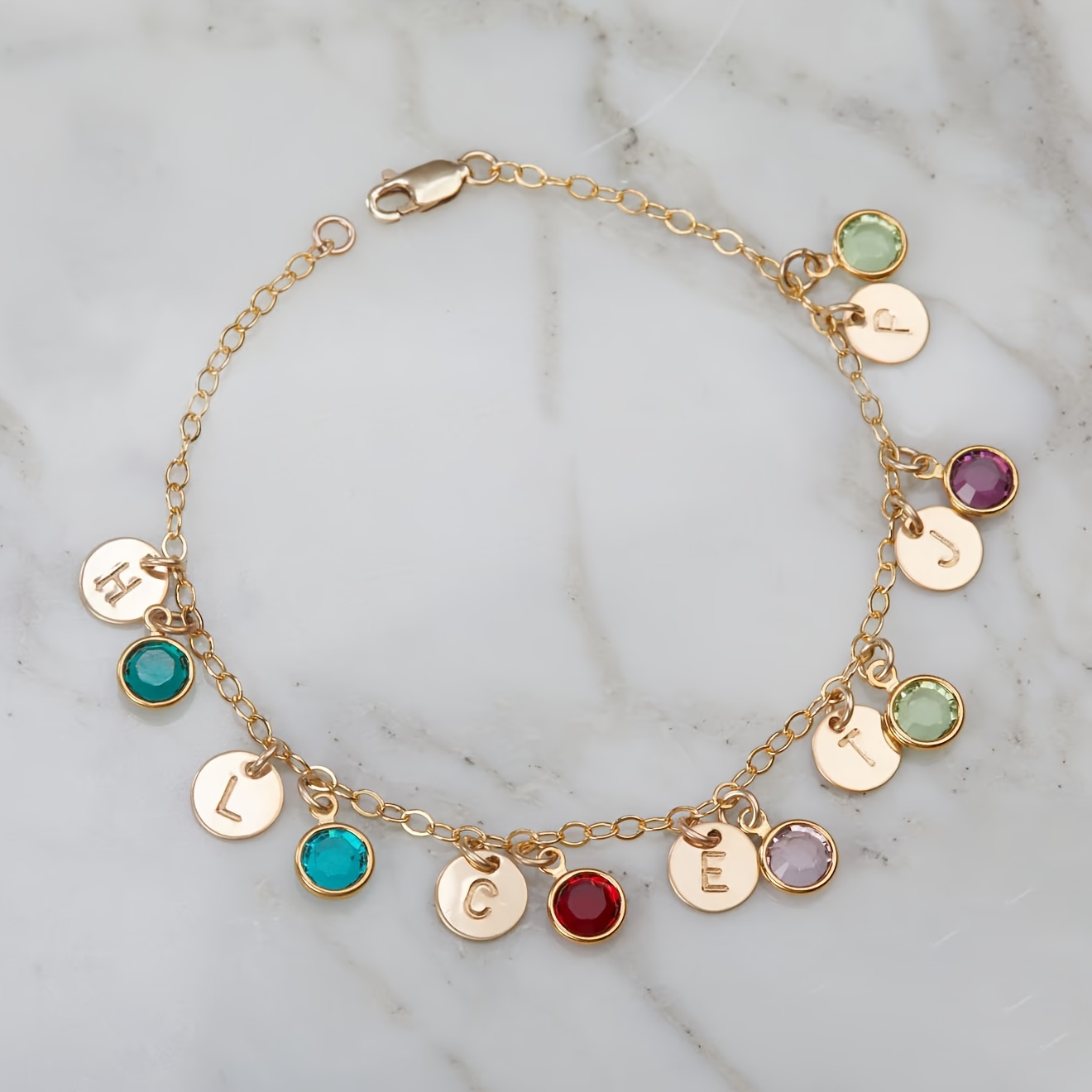 Customizable Bracelet with Personalized Letters and Birthstones