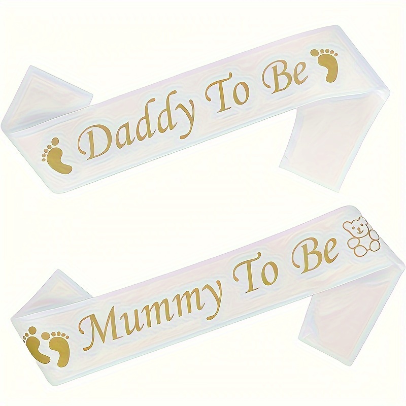 

2pcs/pack Mom & Dad Belt, Shower Party Decorations Sash - To Be Sash With Footprint Party Decoration