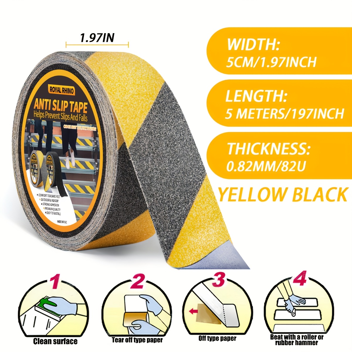 Image of Anti Slip Safety Tape, 2 16.4 Ft, Used For Anti Slip Of Stairs And Steps, With High Traction Friction/strong Ground Grinding Tape For Pedals, ()hazard Warning Tape