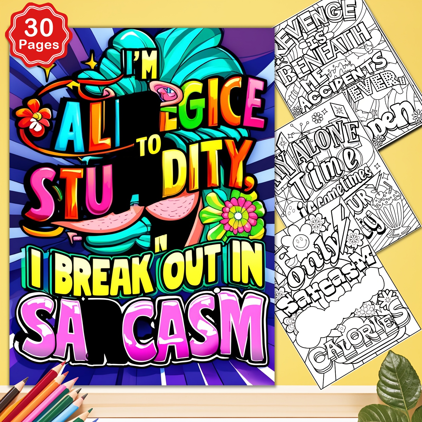 TEMU Adult Coloring Book Allergic To Stupidity Inspirational Quotes For Relax And Relaxation Activity, Stress Adult Activity Book For Calming And