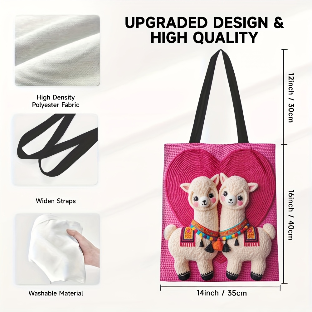 TEMU 1 ud., Bolso Tote de Lona Estético para Mujer, Bolsos de con Diseño de Pareja de Llama para Regalos de Moda para Compras, , Playa, Bolsas de