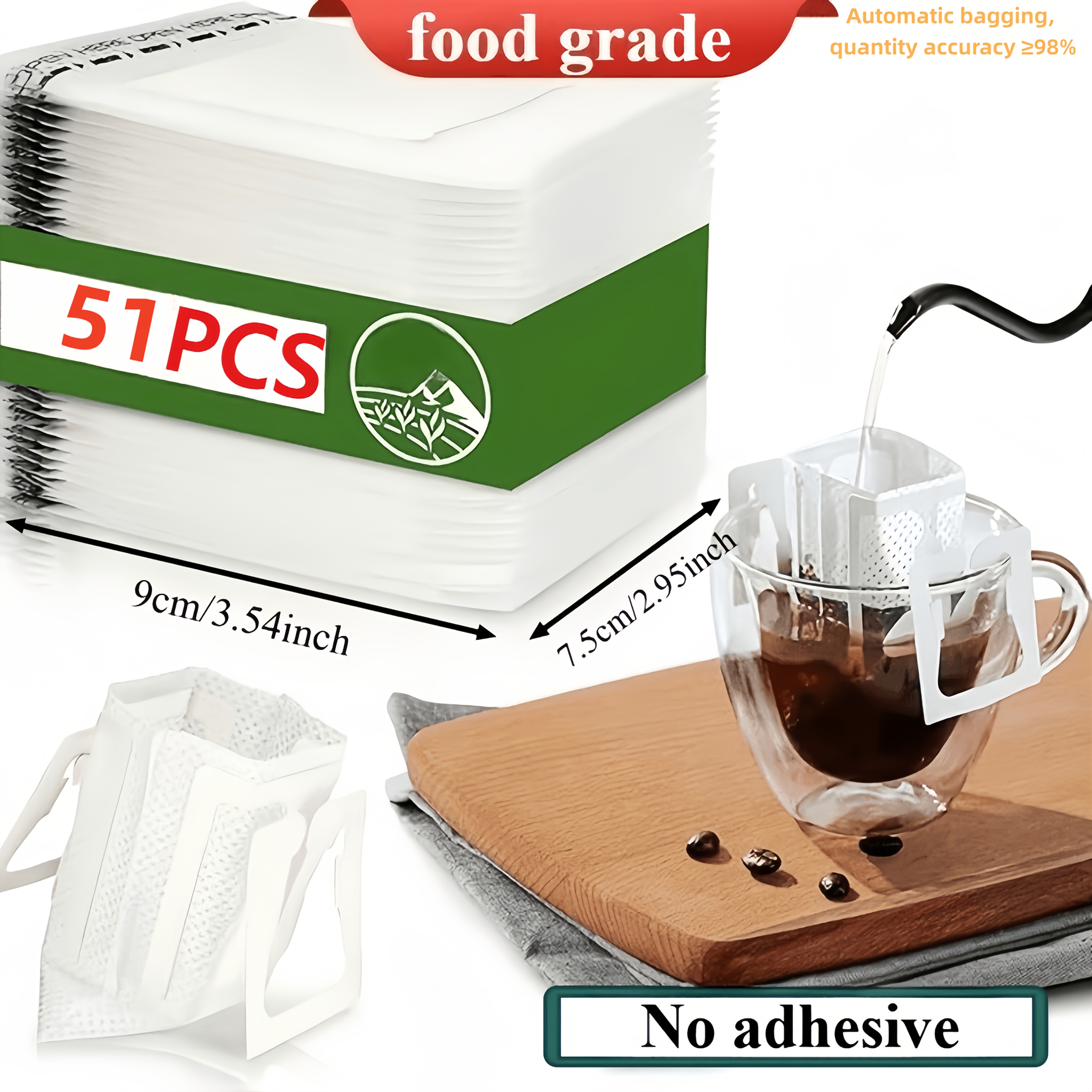 TEMU 51/102pcs Portable Hang Ear Coffee Drip Bags Thickened Coffee Filter Paper No Adhesive - Ultrasonic Sealing Practical Coffee Machine Accessory