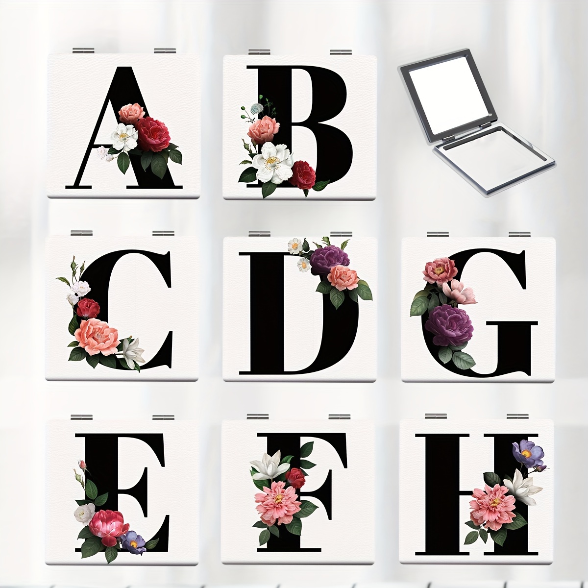 

Floral Alphabet Mini Handheld Makeup Mirror, Portable Folding Dresser Mount, Powder Coated , Character Theme, Unscented, With No Battery Required For Daily Use &