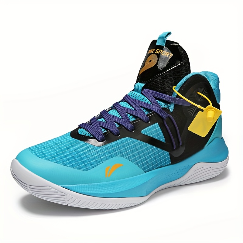 Tenis de basquetbol para hombre - Zapatos deportivos ligeros y transpirables con amortiguación, suela de goma antideslizante y diseño duradero de caña baja para deportes, entrenamiento y uso casual - Negro/Azul/Amarillo, equipo de basquetbol, calzado deportivo, sistema de cordones dinámico, forro interior de tela