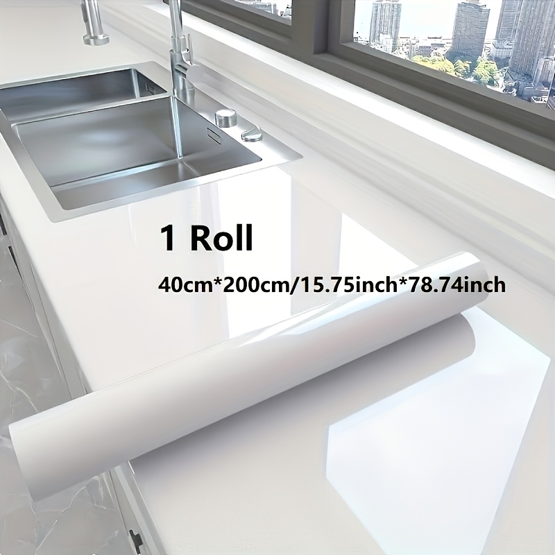 Image of 1 Roll Self-adhesive White Countertop Sticker, Wall Sticker - Wall Renovation, Suitable For Living Room, Bedroom, Kitchen, Etc. - 40cm X 200cm / 15.75inch X 78.74inch