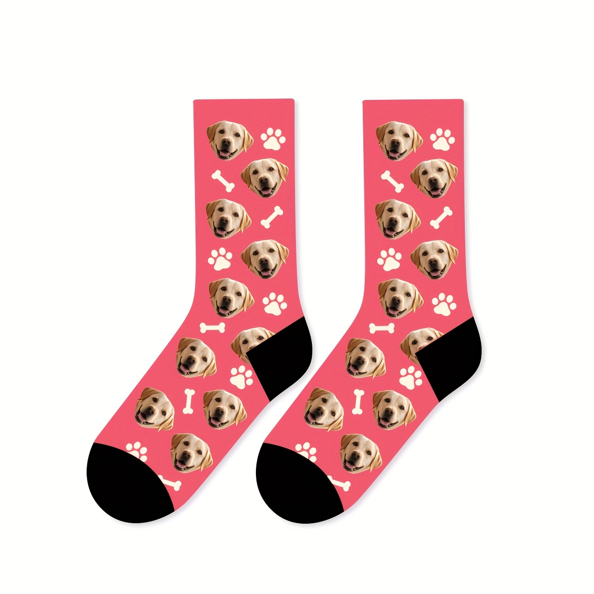 TEMU 1 Pair Customizable Pet Portrait Socks, Personalized Photo Trendy Mid-calf Socks, Fun Animal Pattern, Multicolor, Fun And Unique Whimsical Gift