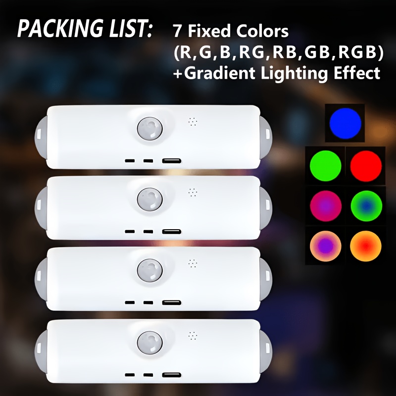 TEMU 4- Rgb/wall-mountable Led Strip With Motion Sensor & Usb- Magnetic Night Light Suitable For Bedroom, Living Room, Stairs, Dance Game Room -