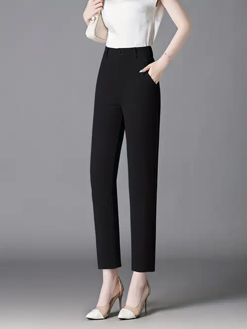 women's polyester dress pants elastic waist Women's Wide Leg Dress Pants Elastic High Waisted Casual Loose Back Elastic Long Pants with Pockets