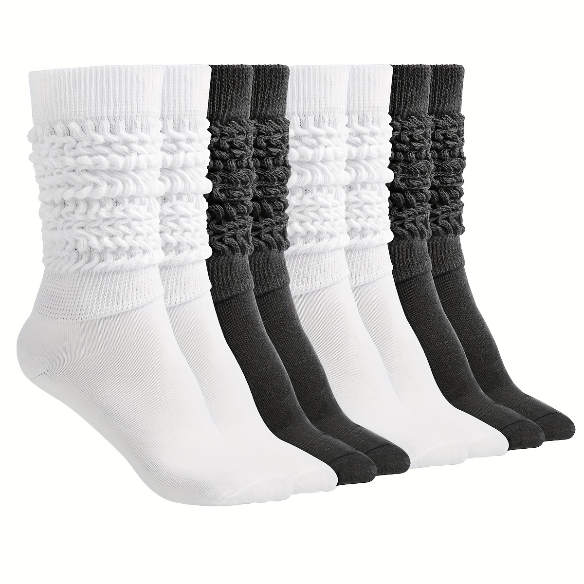 

4pcs Elegant Women's Knee-high Scrunch Socks - Soft, Chunky Cotton , Solid Color, Winter & Boot Stacking